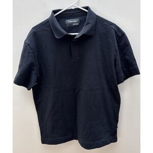 CALVIN KLEIN Men's Polo T-Shirt Short Sleeve Black 100% Cotton Collared.Size M